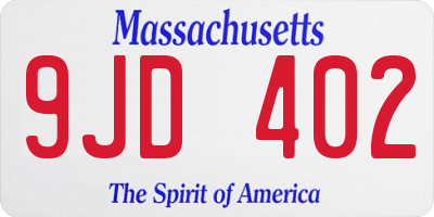 MA license plate 9JD402