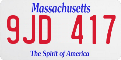 MA license plate 9JD417