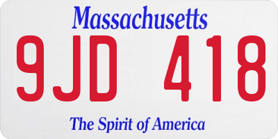 MA license plate 9JD418