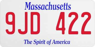 MA license plate 9JD422