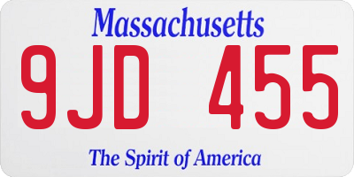 MA license plate 9JD455