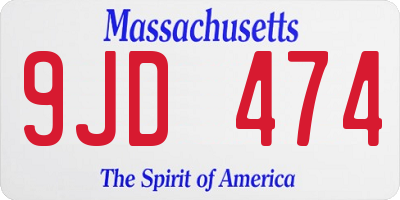 MA license plate 9JD474