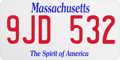 MA license plate 9JD532