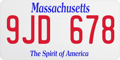 MA license plate 9JD678