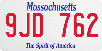 MA license plate 9JD762