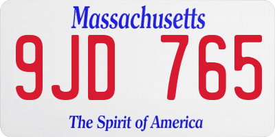 MA license plate 9JD765