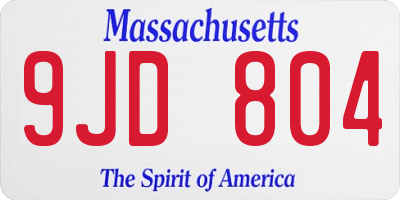 MA license plate 9JD804