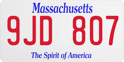 MA license plate 9JD807