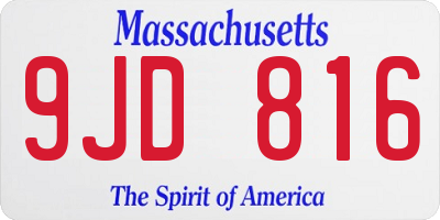 MA license plate 9JD816