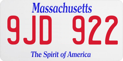MA license plate 9JD922