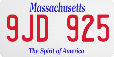 MA license plate 9JD925