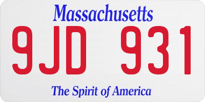 MA license plate 9JD931