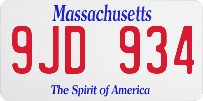 MA license plate 9JD934