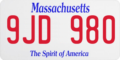 MA license plate 9JD980