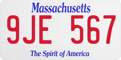 MA license plate 9JE567