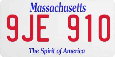 MA license plate 9JE910