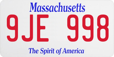 MA license plate 9JE998