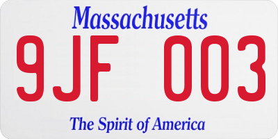 MA license plate 9JF003