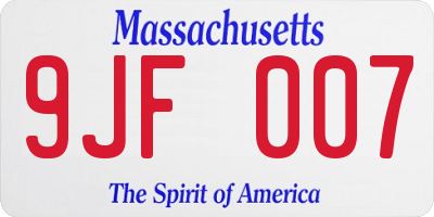 MA license plate 9JF007