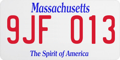 MA license plate 9JF013