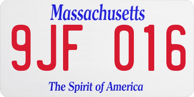 MA license plate 9JF016