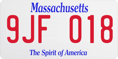 MA license plate 9JF018