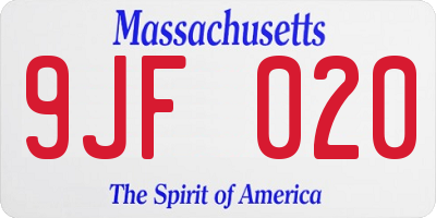 MA license plate 9JF020
