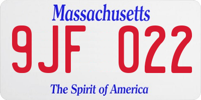 MA license plate 9JF022