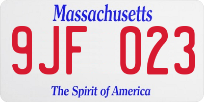 MA license plate 9JF023