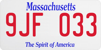 MA license plate 9JF033