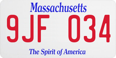 MA license plate 9JF034