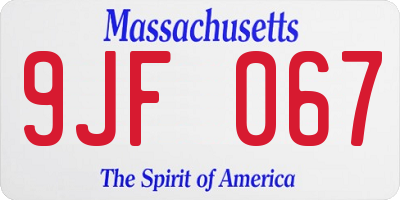 MA license plate 9JF067