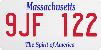 MA license plate 9JF122