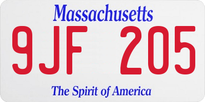 MA license plate 9JF205
