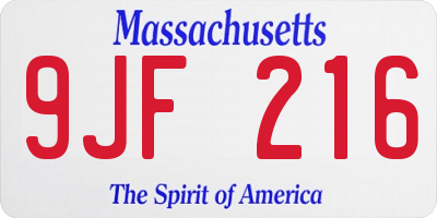 MA license plate 9JF216