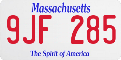 MA license plate 9JF285