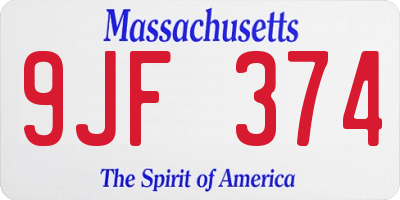 MA license plate 9JF374
