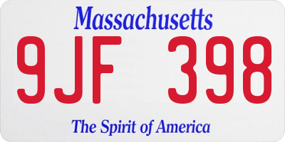 MA license plate 9JF398