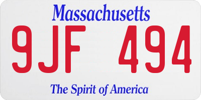 MA license plate 9JF494