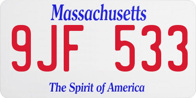 MA license plate 9JF533