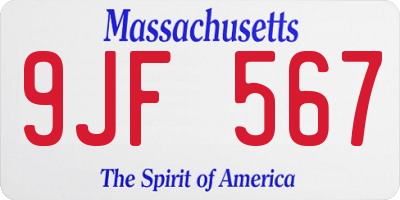 MA license plate 9JF567