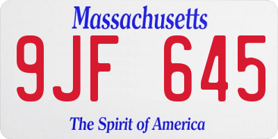 MA license plate 9JF645