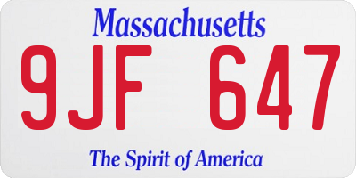 MA license plate 9JF647