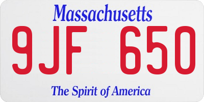 MA license plate 9JF650