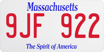 MA license plate 9JF922