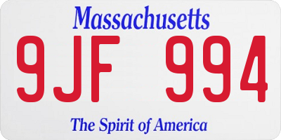 MA license plate 9JF994
