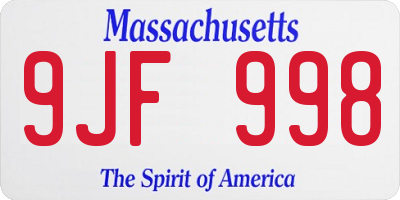 MA license plate 9JF998