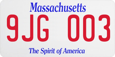MA license plate 9JG003