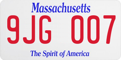 MA license plate 9JG007