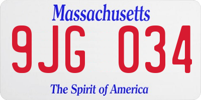 MA license plate 9JG034